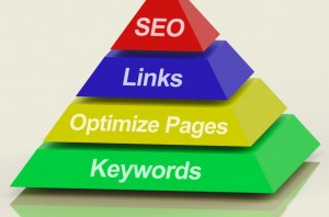 SEO Pyramid Showing Use Of Keywords Links And Optimizing